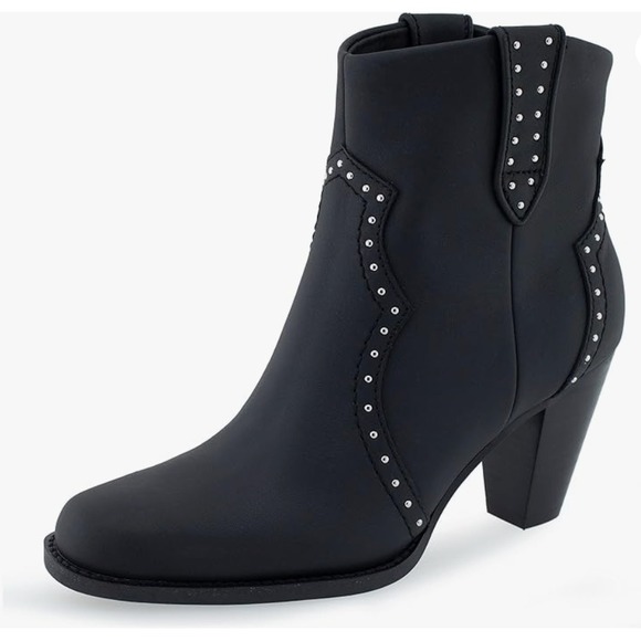 Aerosoles Size 7.5 M Black Leather Studded Western Ankle Boots Lazu Women's - Picture 1 of 16